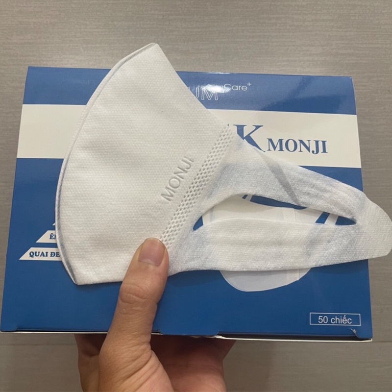 Hộp 50 cái khẩu trang 3d mask Monji công nghệ Nhật Bản màu trắng/khẩu trang 3d quai vải