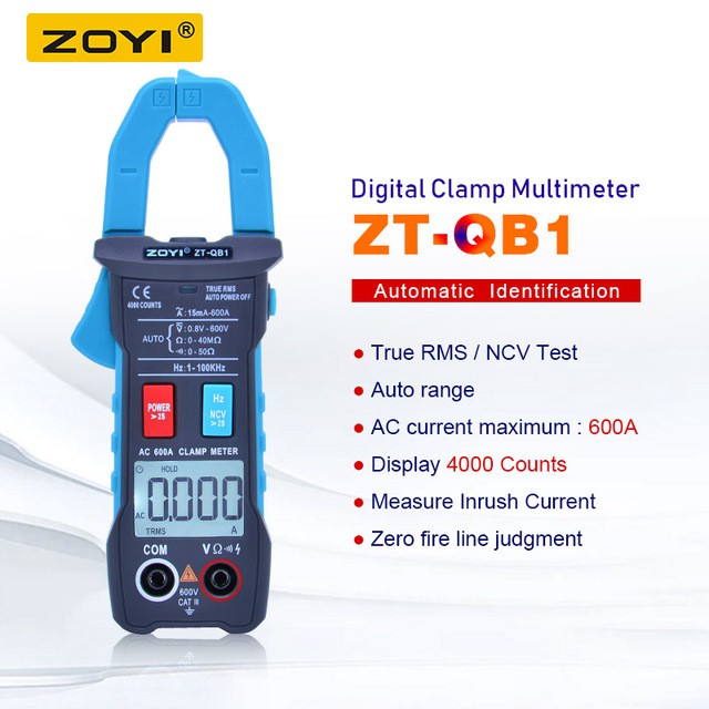 Đồng Hồ Vạn Năng Ampe Kìm Zotek Zoyi Zt-Qb1 Clamp Multimeter Đo Ac/Dc Ncv Ohm 600A