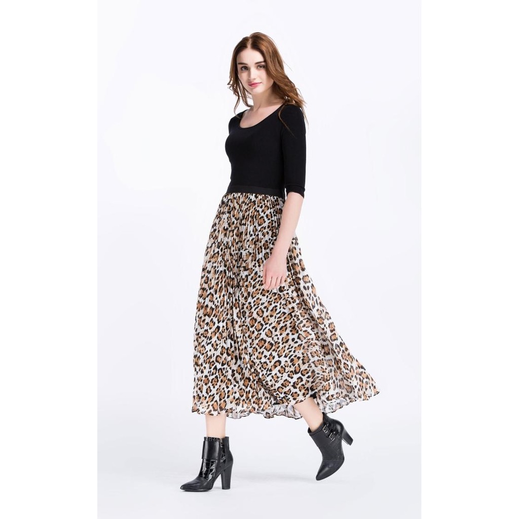 Đầm len voan midi da beo đầm xuất dư thiết kế cao cấp vnxk tqxk