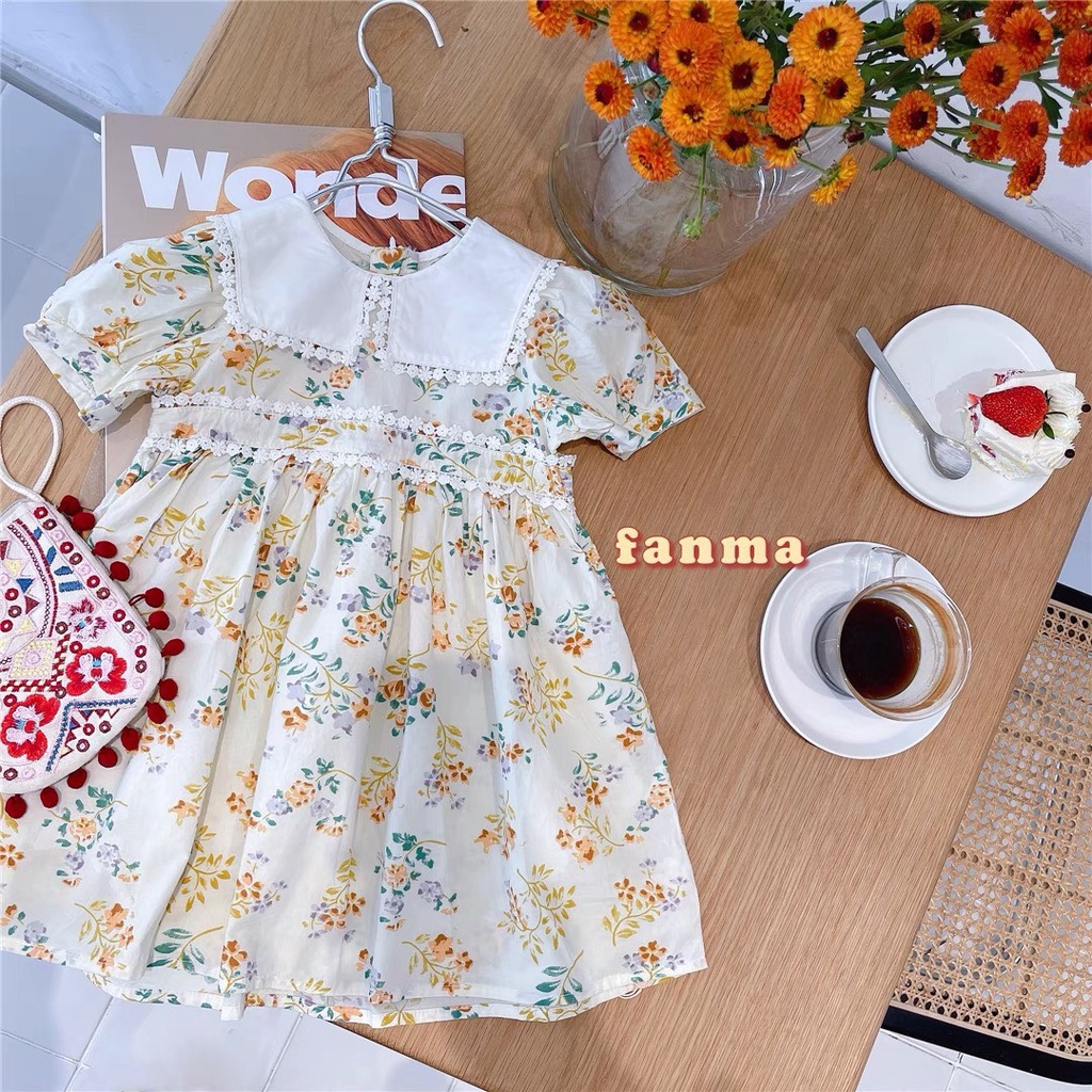 [10-25kg] Váy Bé Gái Tay Bồng Họa Tiết Hoa