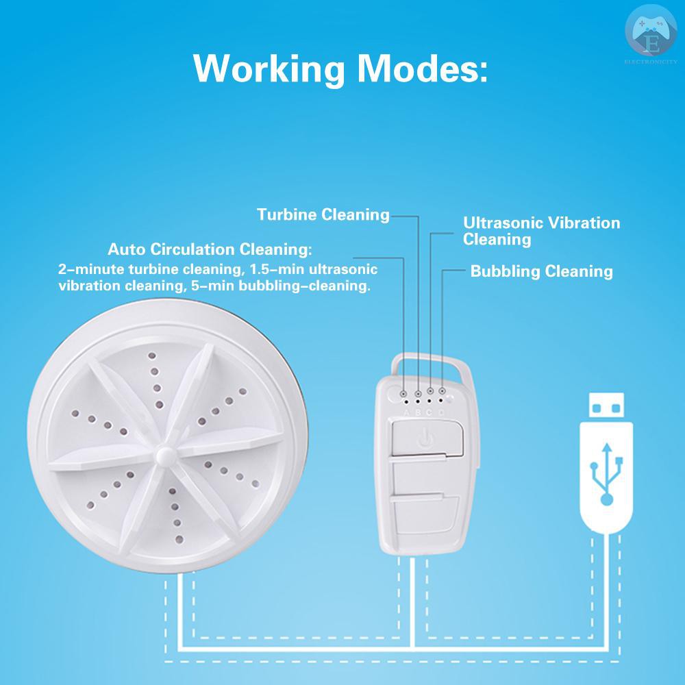 Máy Giặt Mini 2 Trong 1 Sử Dụng Sóng Siêu Âm Kèm Dây Cáp Usb Tiện Dụng