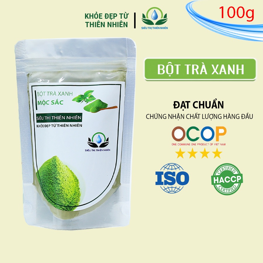 Bột trà xanh nguyên chất Mộc Sắc 100g dùng để uống, làm bánh, làm mặt nạ đắp mặt, tắm trắng