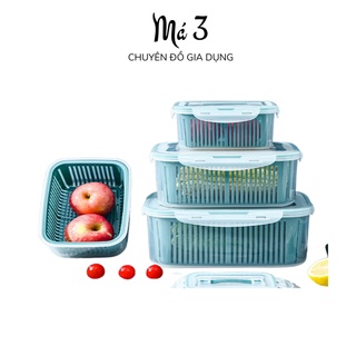 Set hộp đựng rau củ kèm rổ nhựa - Bộ hộp đựng thực phẩm bảo quản tủ lạnh có rổ