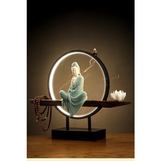 Tượng Quan Thế Âm Bồ Tát Gốm Tử Sa - Tượng Phật Trang Trí Decor Đèn Led Cao Cấp