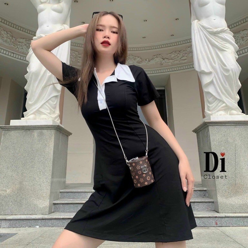 [QUÀ LÀ CHIẾC KHẨU TRANG BẠN NHÉ] Váy sơ mi / Đầm nữ PoLo đi dự tiệc, đi chơi dạo phố màu đen viền trắng cổ | BigBuy360 - bigbuy360.vn