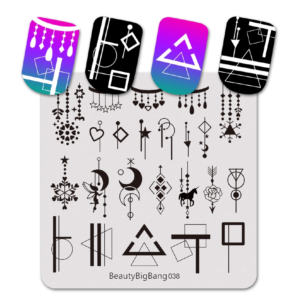 [Hàng mới về] Tấm dập móng tay BEAUTYBIGBANG 6 * 6cm đường tua rua hình học vuông