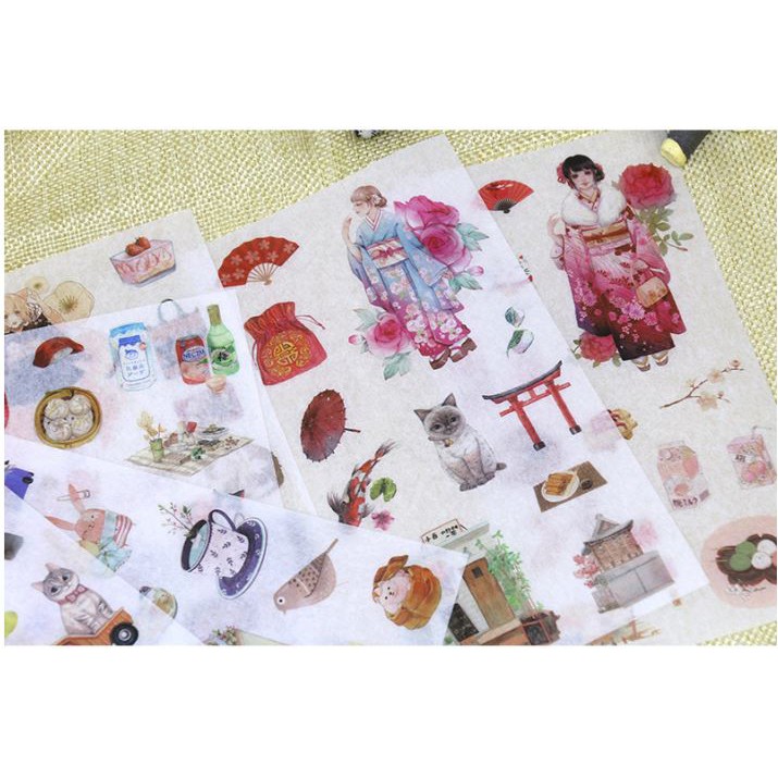 Bộ 6 Tấm Sticker Giấy Cô gái Tokyo Phong Cách Nhật Bản