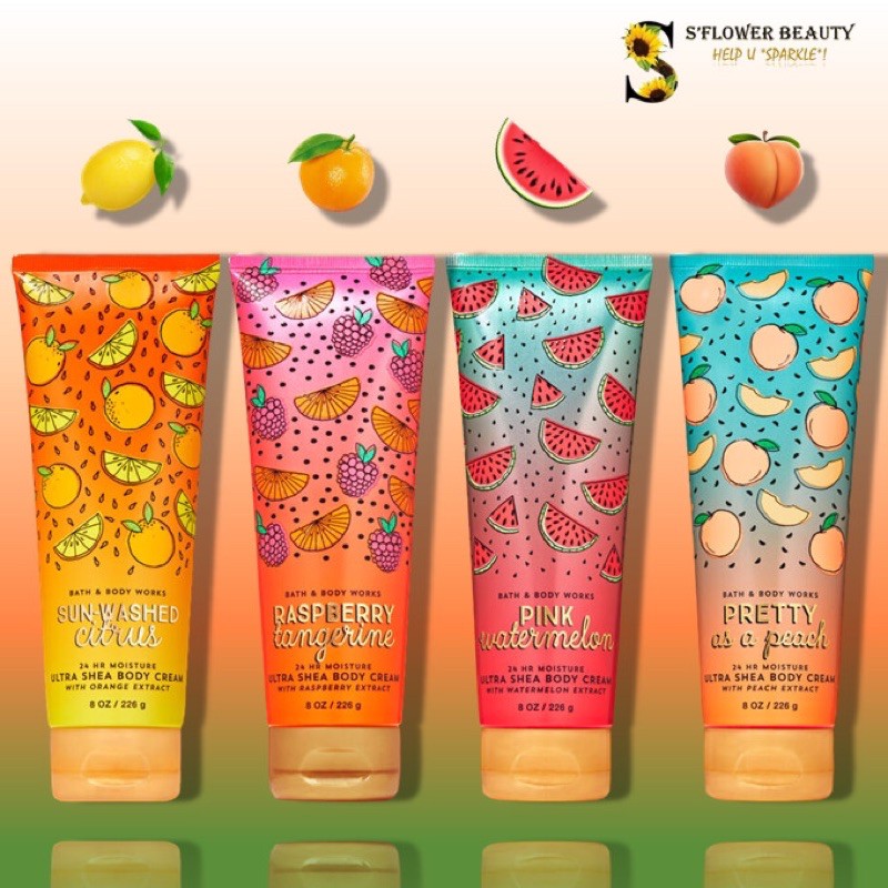 🍉 Kem Dưỡng Thể Bath & Body Works Cream - Pretty As A Peach | Pink Watermelon | Sun-Washed Citrus | Raspberry Tangerine