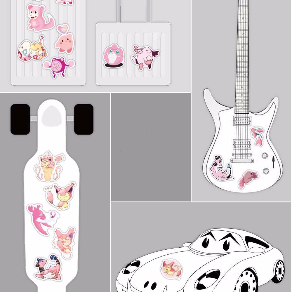 Nhãn Dán Hành Lý / Laptop Hành Lý Hình Nhân Vật Anime Pokemon Màu Hồng Chống Thấm Nước