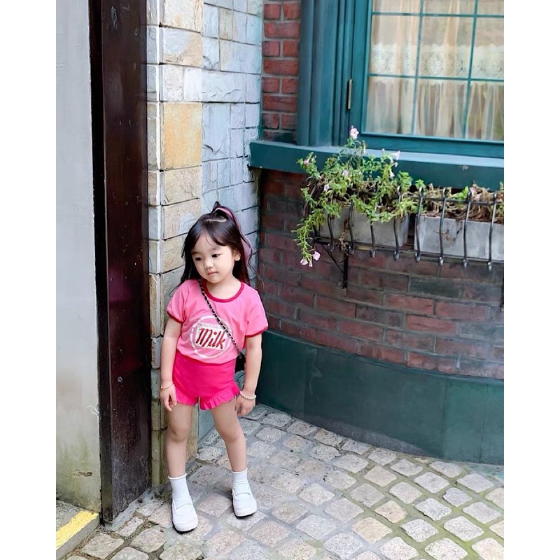 Set Áo Thun Tay Ngắn &amp; Quần Short Màu Hồng Cho Bé Gái Từ 1-4 Tuổi