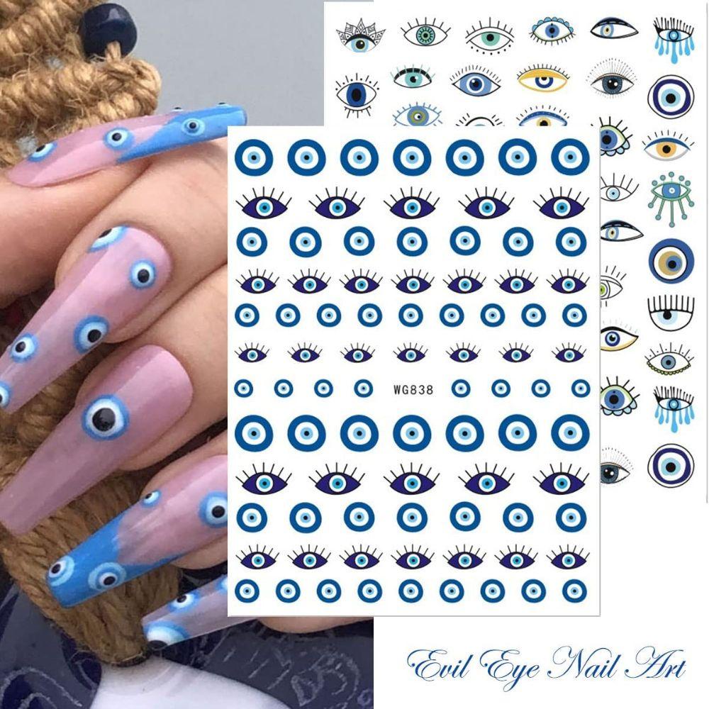 Miếng Dán Trang Trí Móng Tay Tự Dính Họa Tiết Đường Kẻ Mắt Ác Quỷ Thời Trang