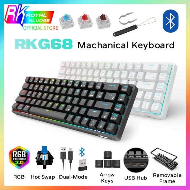 ❇RK G68 RGB HOTSWAP - Bàn phím cơ không dây Royal Kludge Bluetooth 5.1 và Wireless 2.4G Chính Hãng