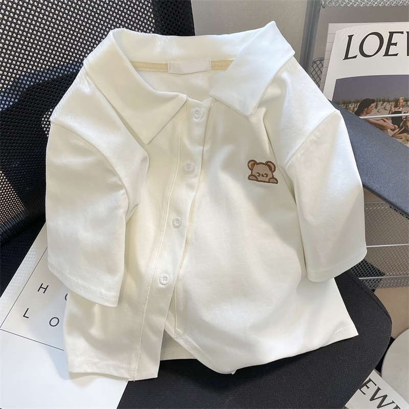 Áo thun SUXI tay ngắn màu sắc đẹp thêu hình gấu dễ phối đồ thời trang mùa hè dành cho nữ