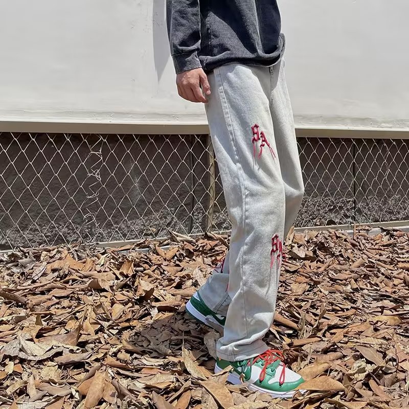 Quần jeans Thêu Họa Tiết size Lớn Phong Cách Hip Hop Nhật Bản Dành Cho Nam S-3XL