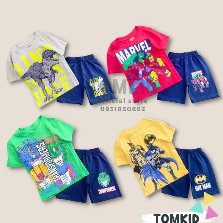Bộ cộc tay bé trai TomKids đồ bộ cho bé cotton chính phẩm xuất khẩu co giãn 9-42kg