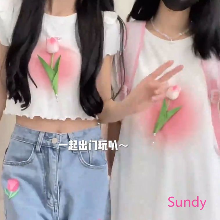 Áo Thun Cổ TròN HọA TiếT Hoa ThờI Trang Cho Nữ