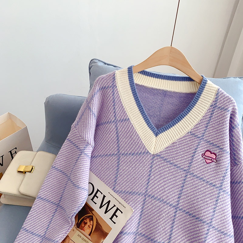 Áo Len Quảng Châu Ulzzang, Áo Len Dài Tay Nữ Cổ Tim Chữ V Phong Cách Hàn Quốc | BigBuy360 - bigbuy360.vn