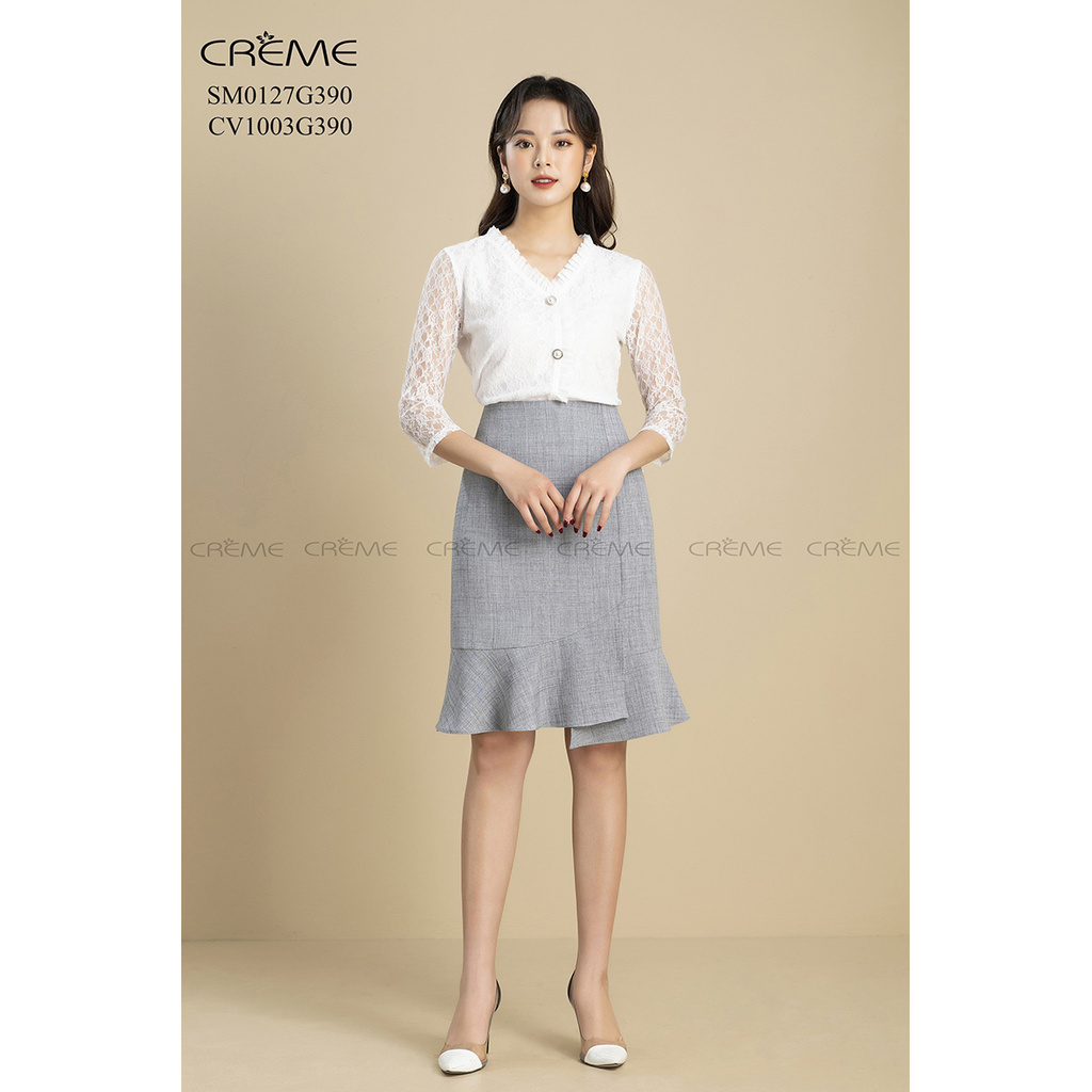 [Mã FASHIONMALLT4 giảm 15% đơn 150k] Áo sơ mi ren style Hàn Quốc SM0127 CREME | BigBuy360 - bigbuy360.vn