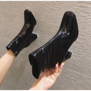 Boot nữ da bóng gót Vát Thời Trang 7cm - BT367