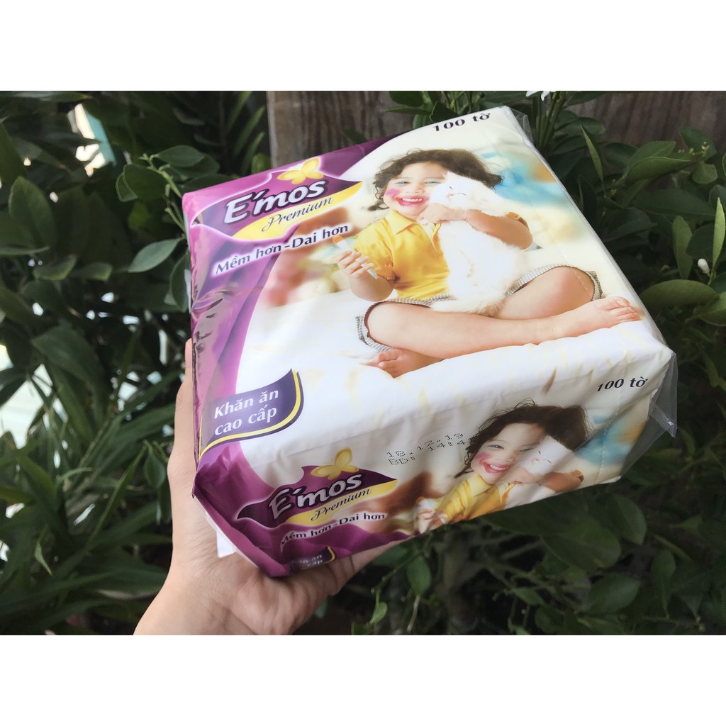 Khăn Giấy Ăn Cao Cấp Emos Premium gói 100 tờ 1 lớp (33cm x 33cm)