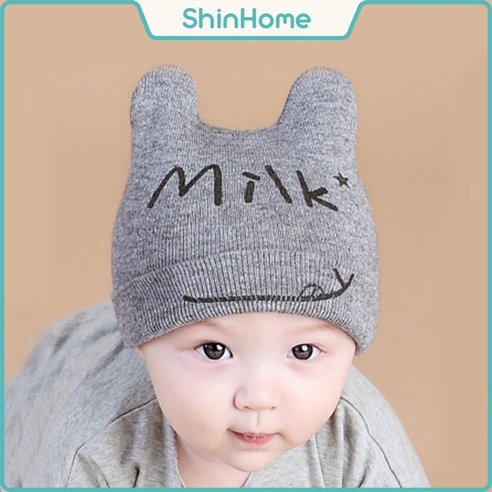 Mũ len tai mèo trẻ em chữ Milk cho bé 6m-2 tuổi