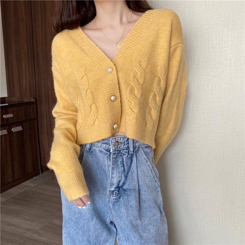 Áo cardigan cổ chữ V tay dài kiểu croptop thời trang mùa thu trẻ trung cho nữ