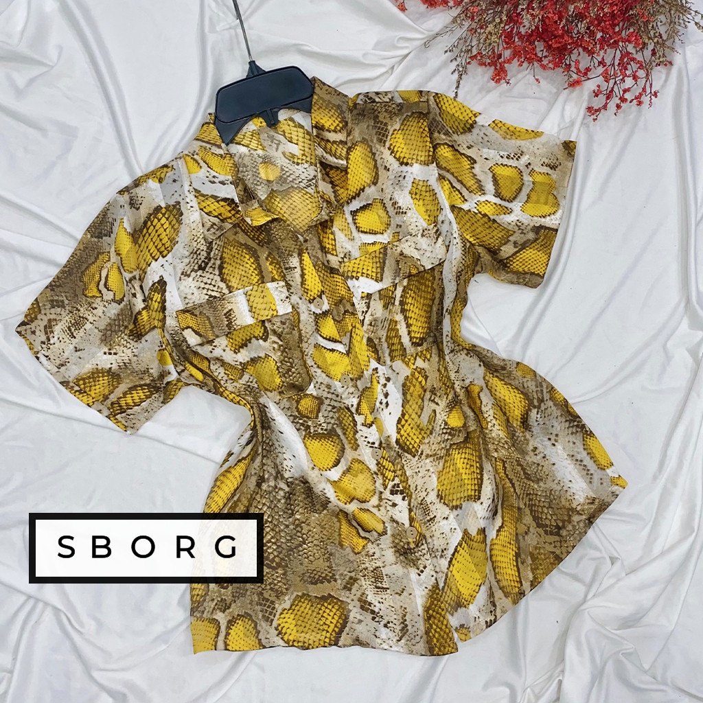 Áo thời trang nữ SBORG áo sơ mi nữ tay ngắn chất lụa giấy mềm mịn cute họa tiết sang trọng thanh lịch freesize dưới 60kg