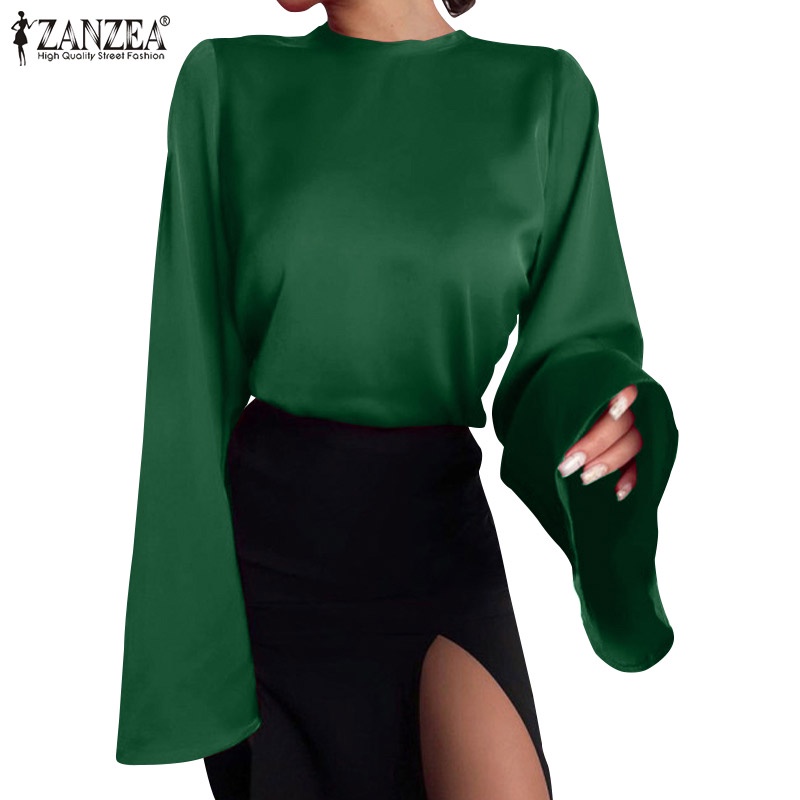 Áo kiểu ZANZEA nữ cổ tròn tay loe cài nút sau lưng phong cách châu âu thời trang