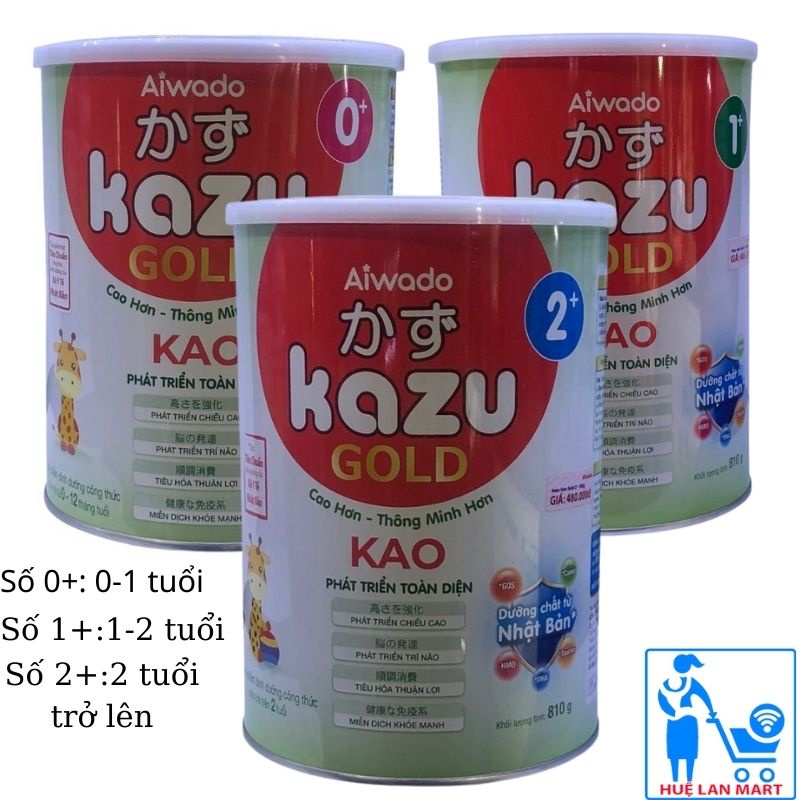 Sữa bột Aiwado Kazu gold kao cao hơn thông minh hơn số 0+/1+/2+ hộp 810g