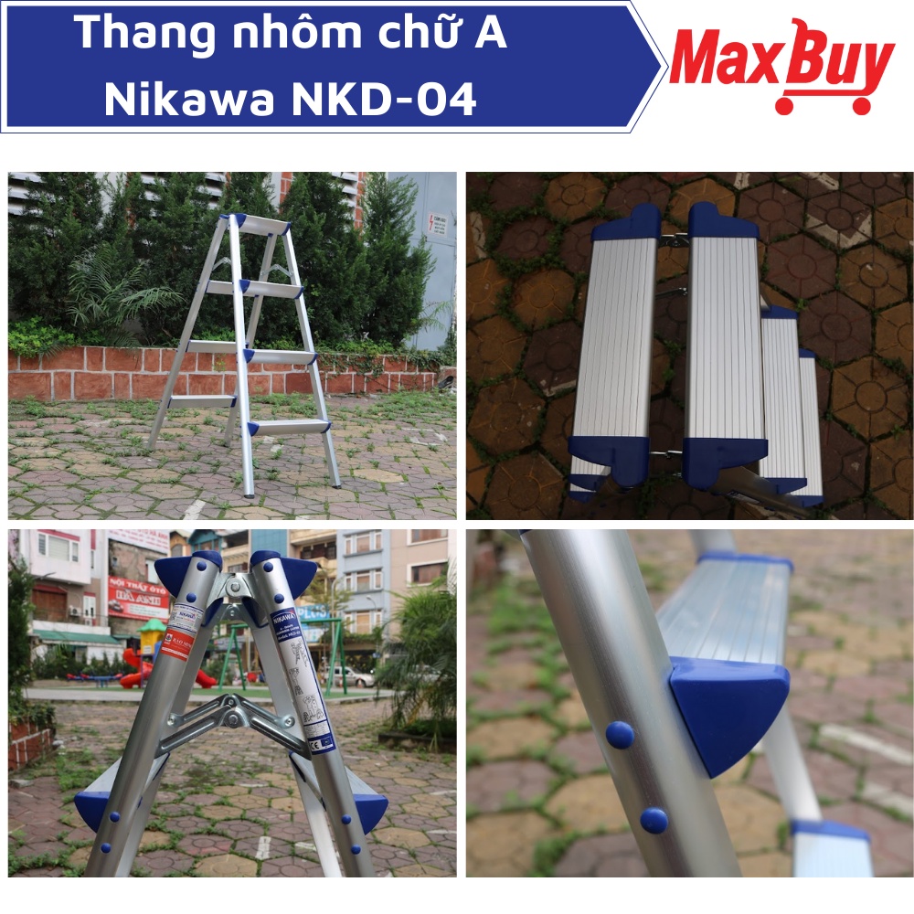 Thang nhôm chữ a 3 4 5 bậc gấp gọn cao cấp Nikawa nhập khẩu Nhật Bản, bảo hành 18 tháng MAXBUY NKD