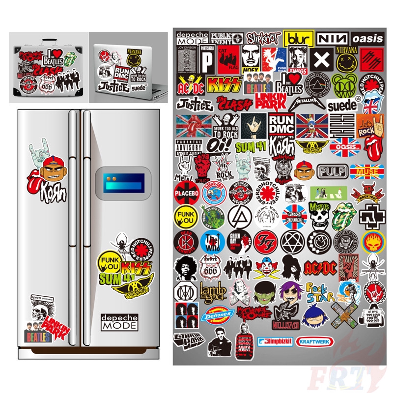 Set 100 nhãn dán chủ đề ban nhạc rock / series Punk trang trí Laptop / ván trượt