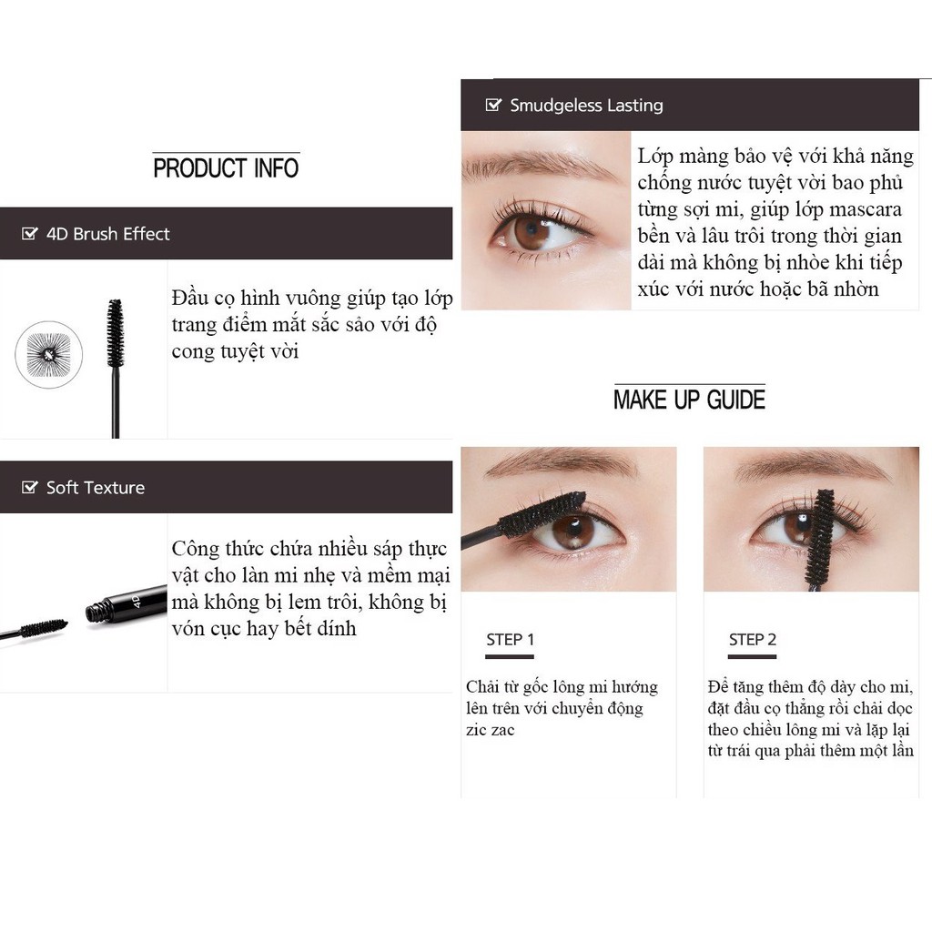 Mascara Làm Dày Mi Không Lem Missha 4D Mascara 7g | BigBuy360 - bigbuy360.vn