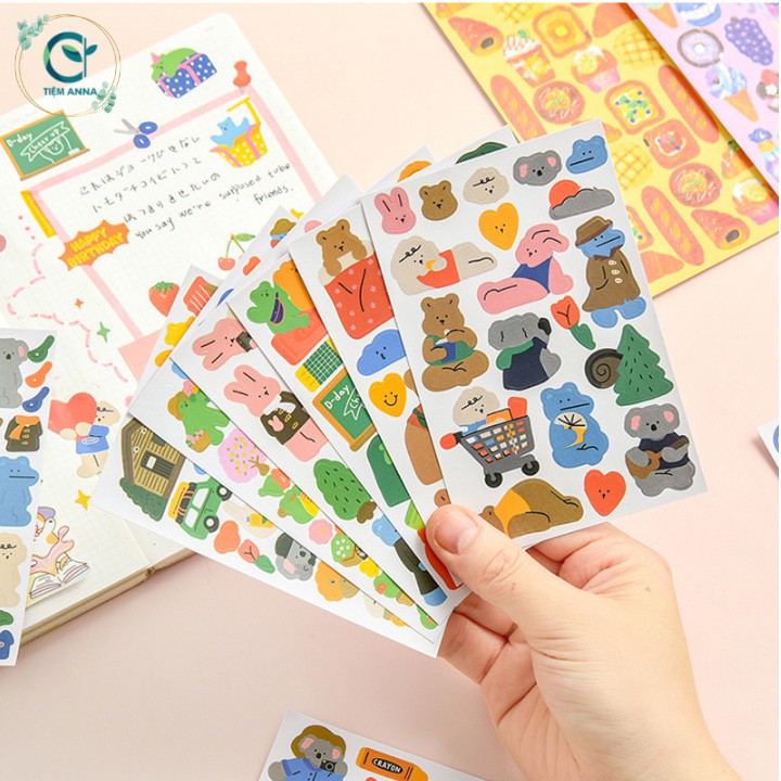 Sticker miếng dán gấu thỏ cute dễ thương dùng để trang trí sổ tay điện thoại
