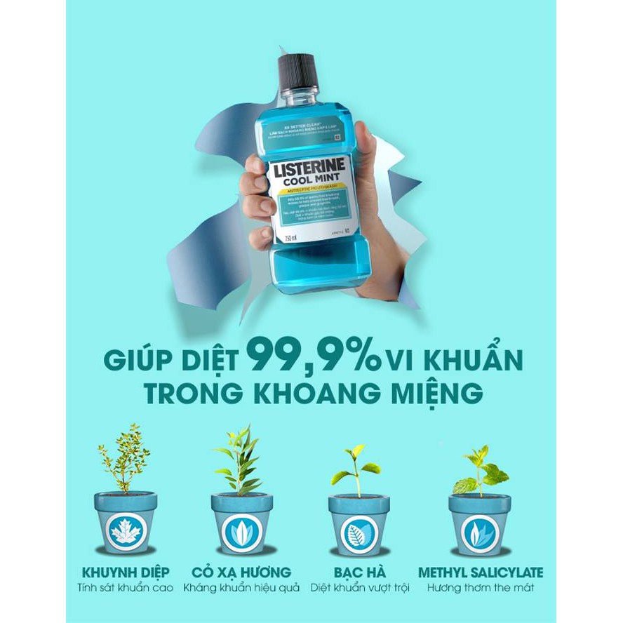 [ Free Ship - Mua 2 Tặng 1 chai 750ml ] Nước Súc Miệng Listerine Hơi Thở Thơm Mát 750ml Cool Mint Mouthwash