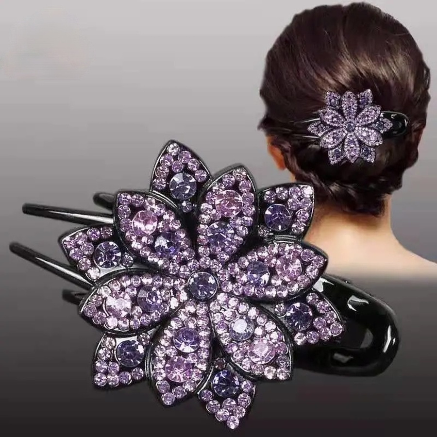 Kẹp tóc mặt hình hoa đính pha lê nhiều màu thời trang cho nữ