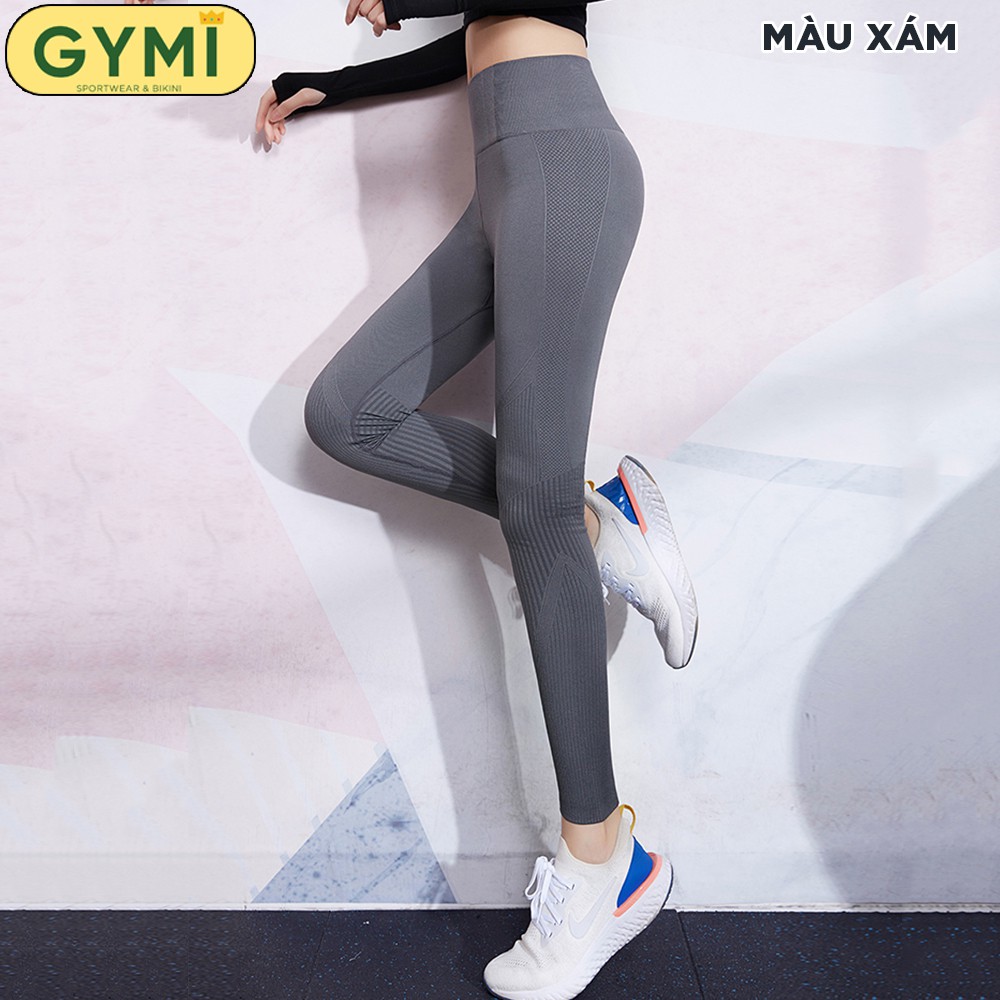 Quần tập gym yoga nữ GYMI QD03 dáng legging dài thể thao chất dệt kim co giãn lưng cao nâng mông