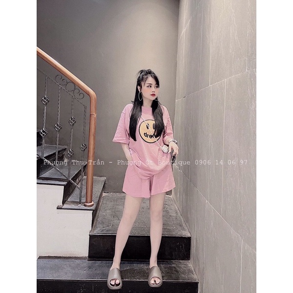 Set bộ thể thao mặt cười chữ drew vải thun mịn