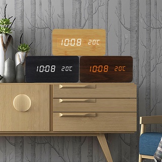 Wooden LED Alarm Clocks Digital Display Table Clock Black