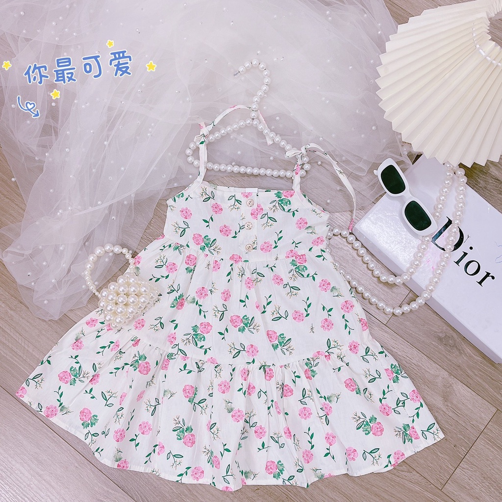 VAY48 - Váy bé gái, váy 2 dây, hoa nhí chất thô cho bé gái từ 8-18kg, Richkid123