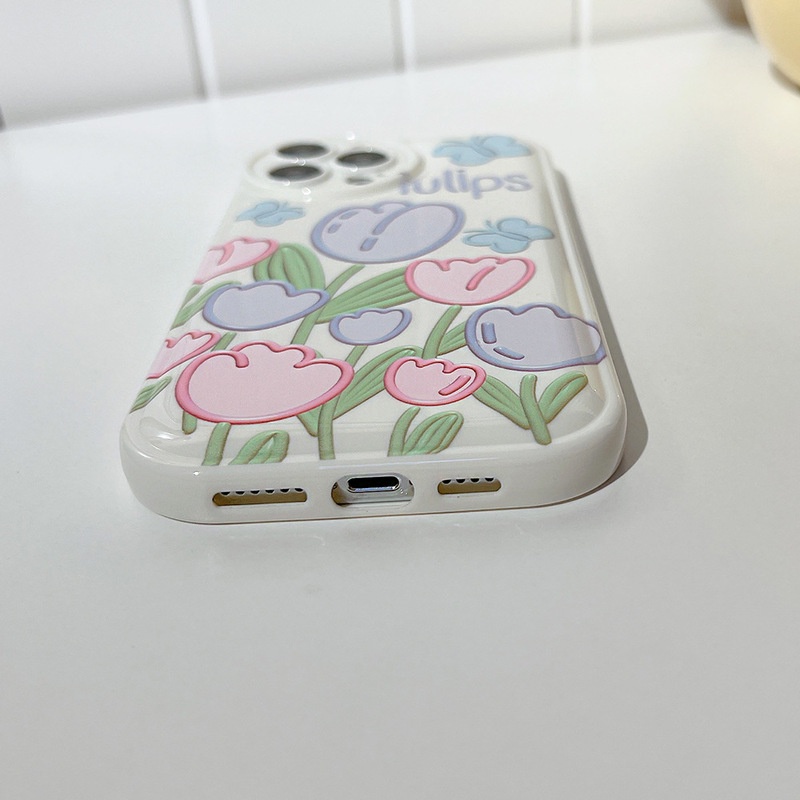 For iPhone 13 12 11 Pro Max X Xs XR Xs Max SE2020 7 8 Plus Ốp Điện Thoại Đệm Khí Hình Hoa Tulip Cho
