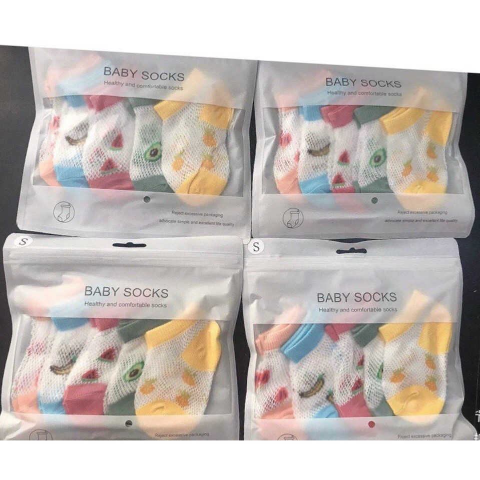 SET 5 Đôi Tất Lưới Điều Hòa Họa Tiết Hoa Quả Đáng Yêu Cho Bé
