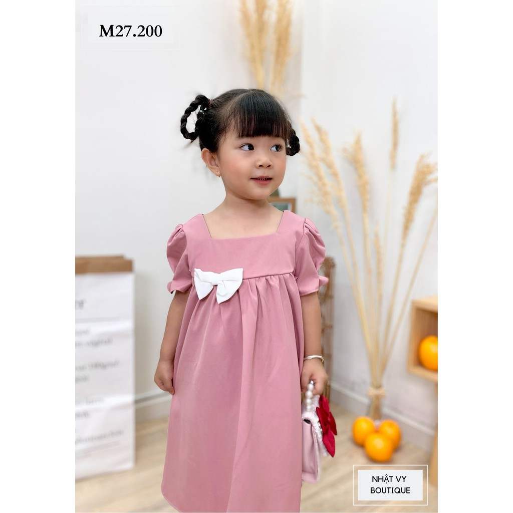 Đầm bé nữ baby doll nơ trắng - NHATVY M27