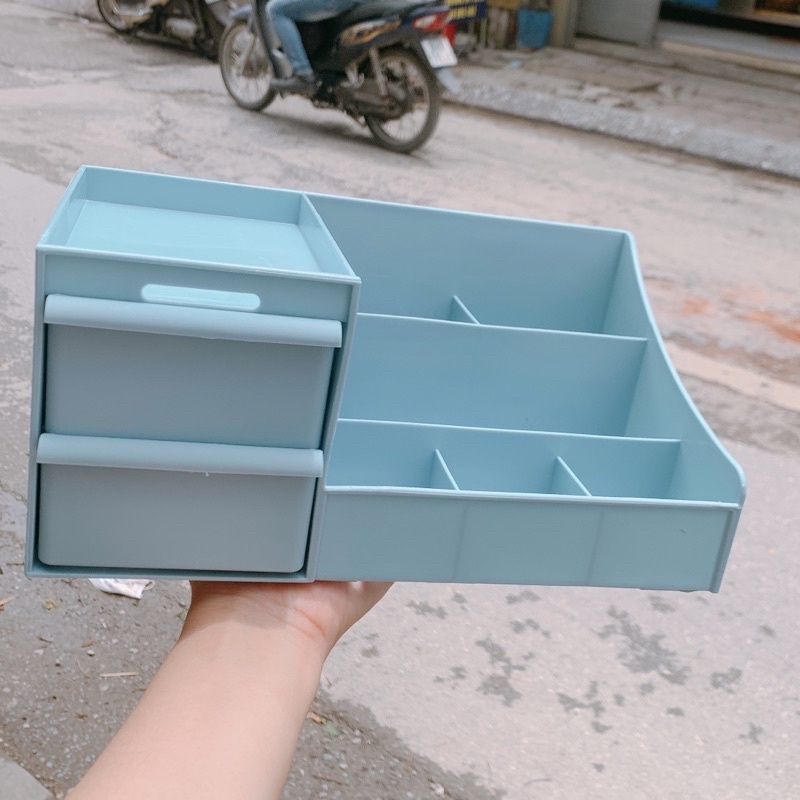 Kệ mỹ phẩm 2 tầng có ngăn kéo tiện dụng - Kệ đựng đồ 2 tầng nhiều ngăn đa năng có ngăn kéo