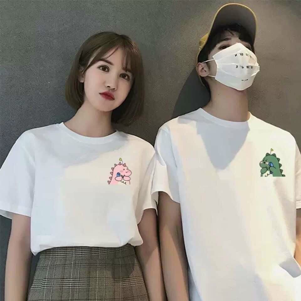 Áo Cặp Đôi, Áo Phông Cặp Nam Nữ in Hình Nhỏ Ngực Phải Đáng Yêu Chất Cotton Mát Thấm Hút