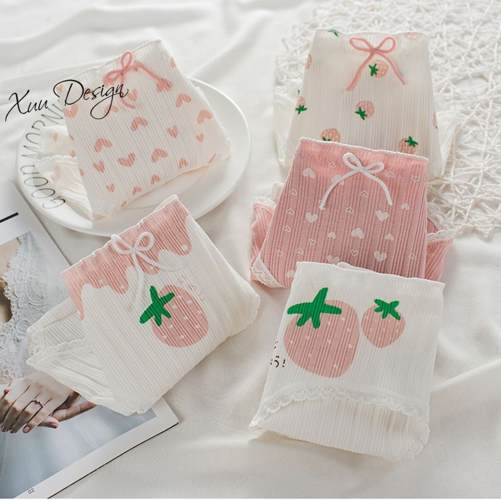Quần lót nữ Cotton gân tăm co dãn họa tiết kháng khuẩn Xuu Design QC31