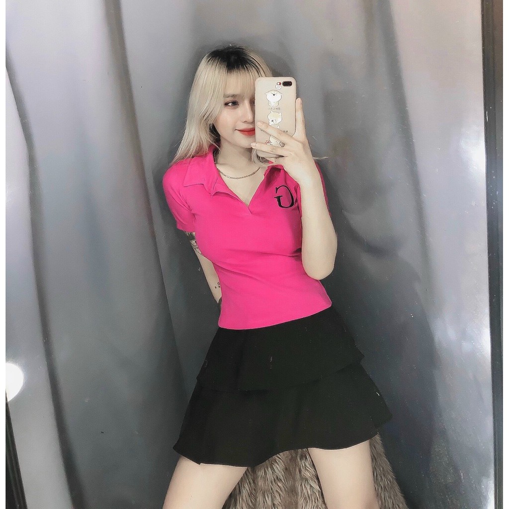 áo cổ bẻ ôm body xinh chữ G ngực xnh hot hit nhé