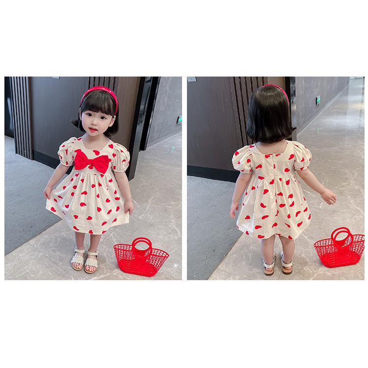 Váy Babydoll họa tiết tim nơ cho bé gái 8-22kg QATE678