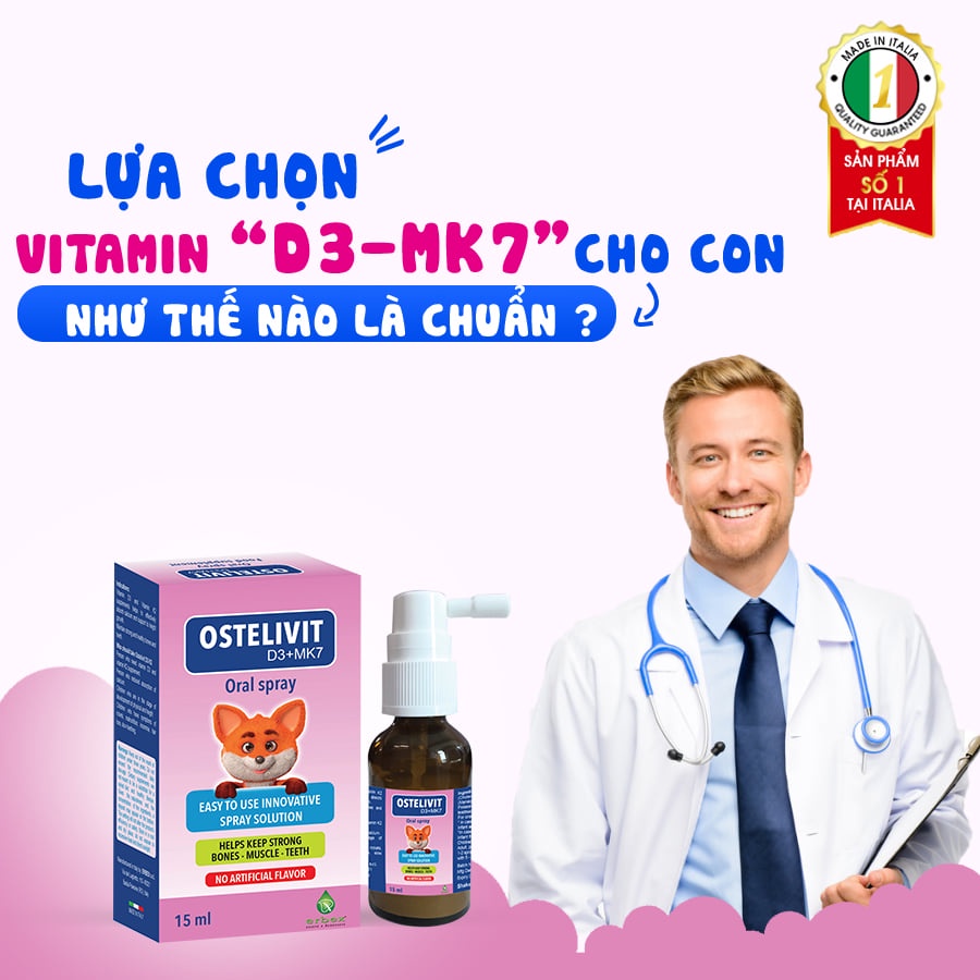 Ostelivit D3 K2 MK7 tăng cường hấp thu canxi cho bé giúp xương và răng chắc khỏe ọ 15ml