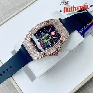 Đồng Hồ Huboler Hanboro Nữ Dây Da Silicon Đen Mặt Sắc Màu