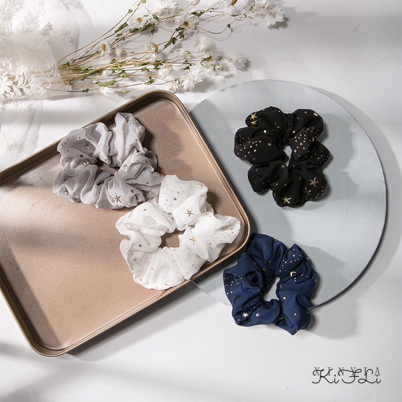 Dây Cột Tóc Cỡ Lớn Họa Tiết Ngôi Sao Phong Cách retro